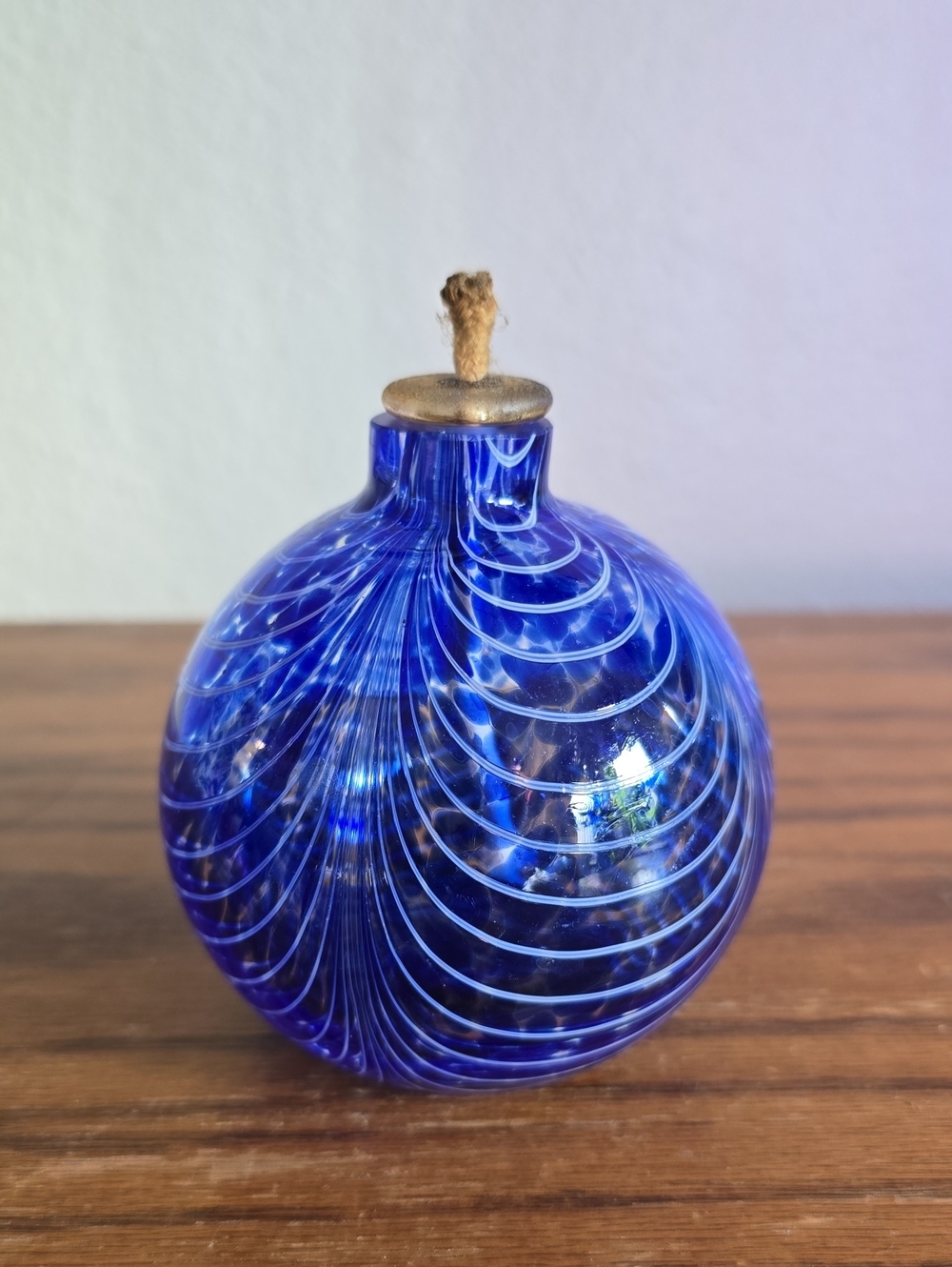 Traditions Glass Cobalt Blue Oil Lamp Burner Ball Tote 14